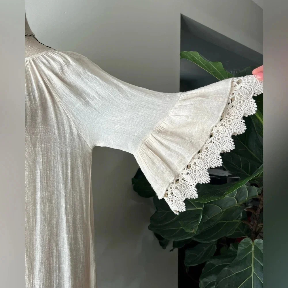 Honeyme size Small mini short boho dress white vacation beach lace macrame Tunic - Picture 2 of 8